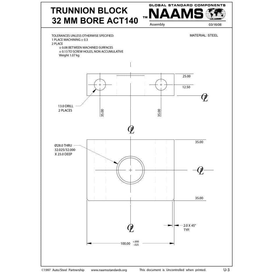 NAAMS Trunnion Block 32mm Bore ACT140
