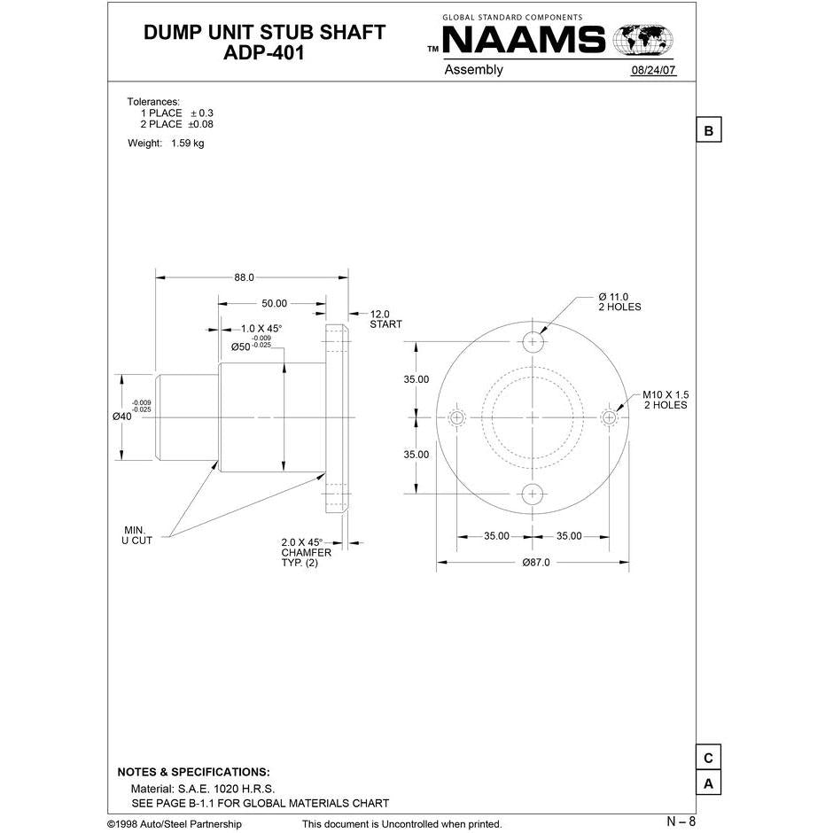 NAAMS Stub Shaft for Dump Unit ADP401