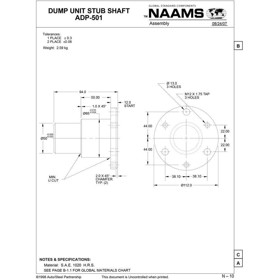 NAAMS Stub Shaft for Dump Unit ADP501