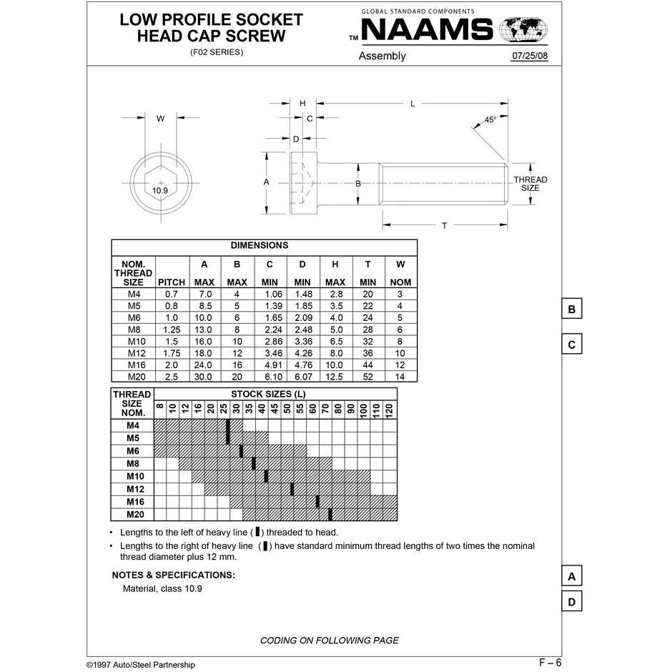 NAAMS Low Profile Socket Head Cap Screw F021011 M10 x 1.5 x 25