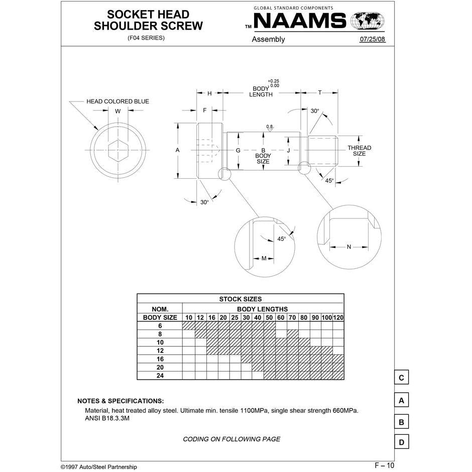 NAAMS Socket Head Shoulder Screw F041222B 12 x 80