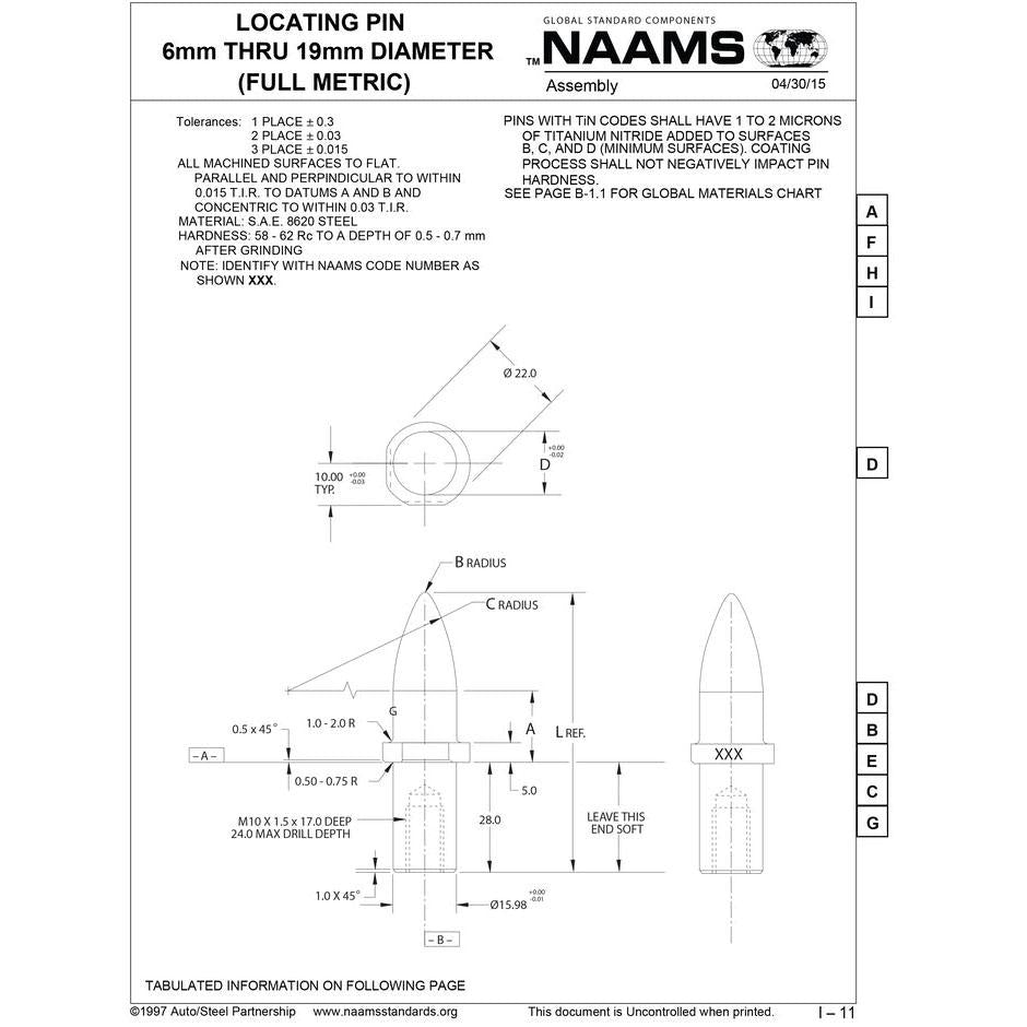 NAAMS Locating Pin APS166M