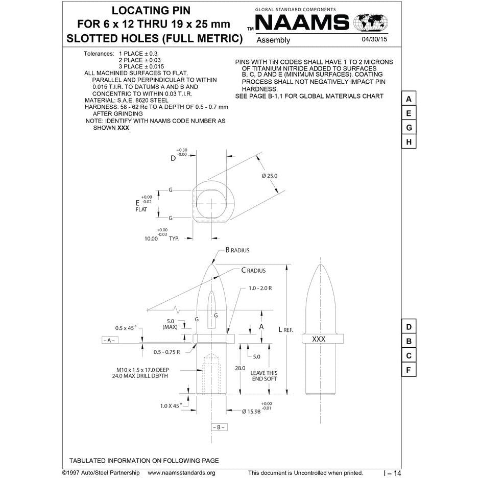 NAAMS Locating Pin APE126MT