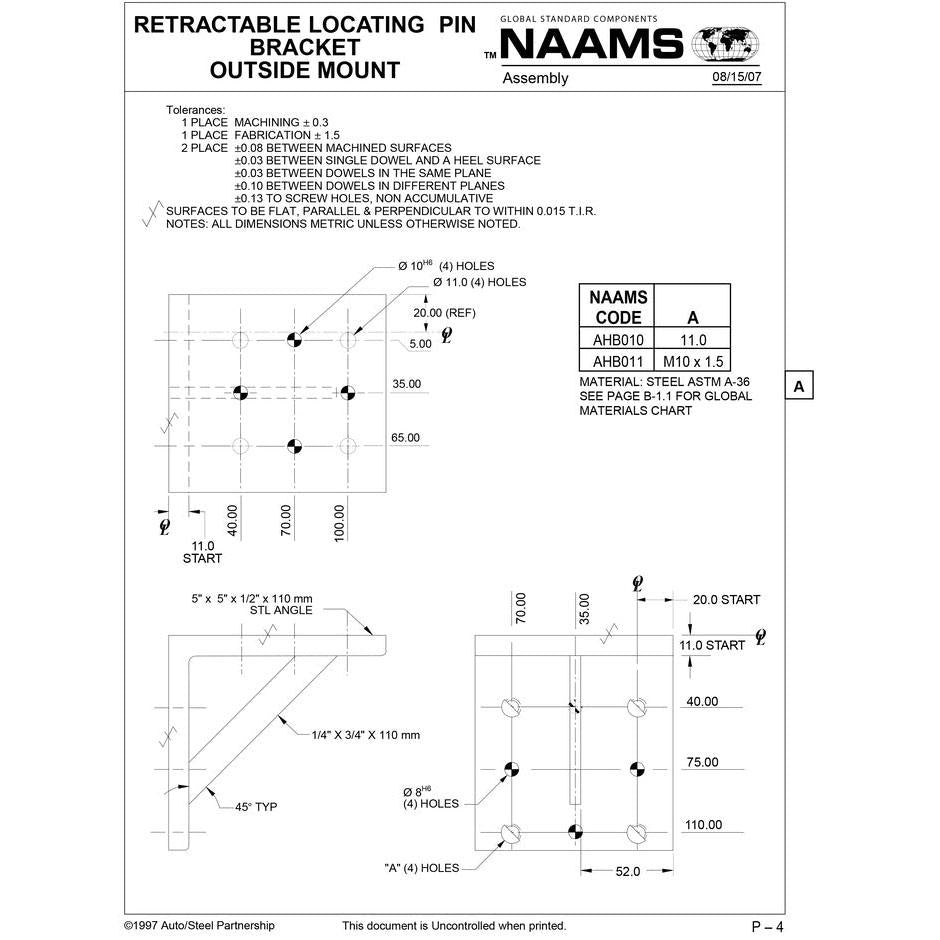 NAAMS RETRACTABLE LOCATING PIN BRACKET OUTSIDE MOUNT AHB010