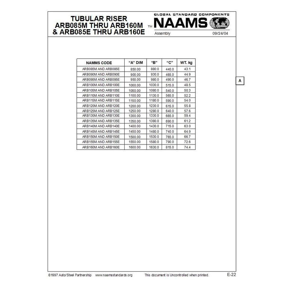 NAAMS Tubular Riser ARB090M – Freer Tool and Supply