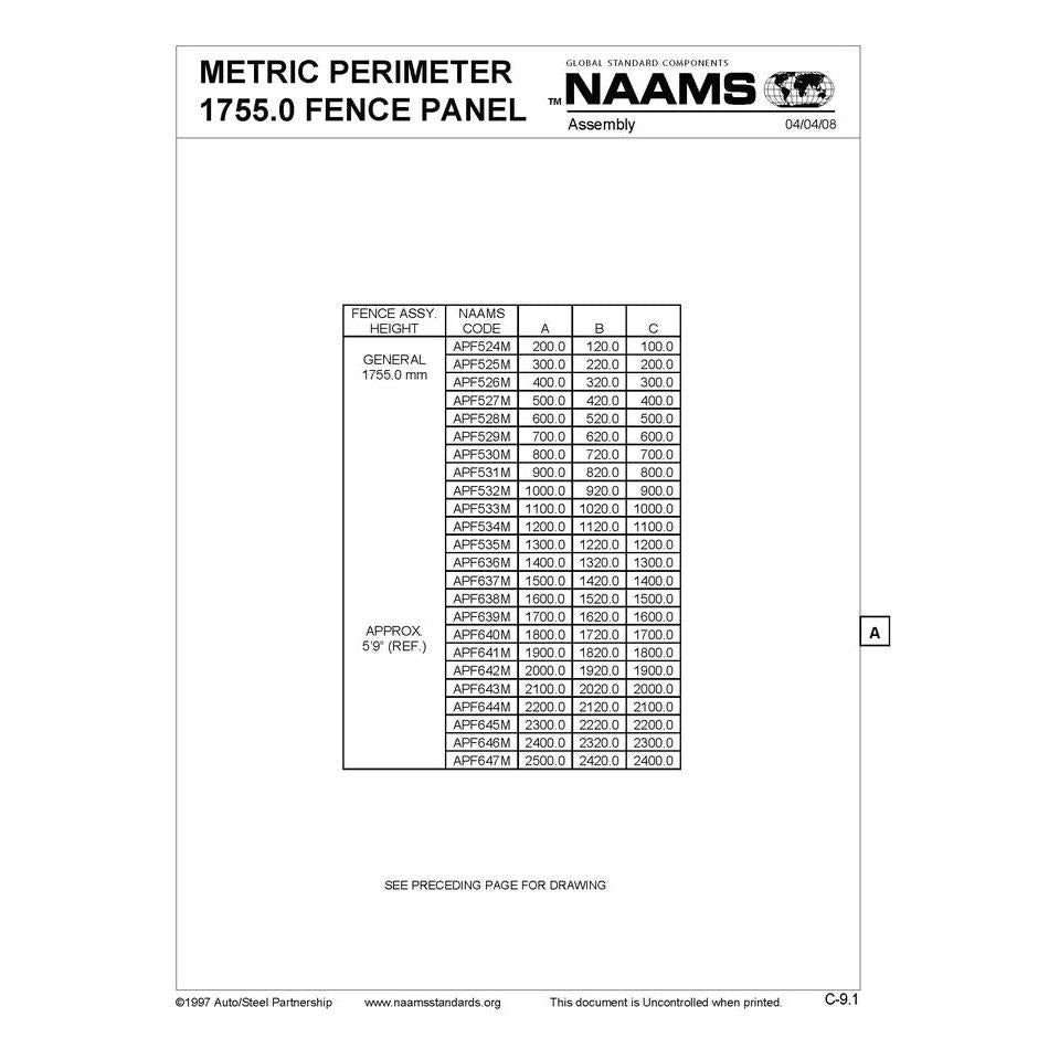 NAAMS Metric Fence Panel APF639M