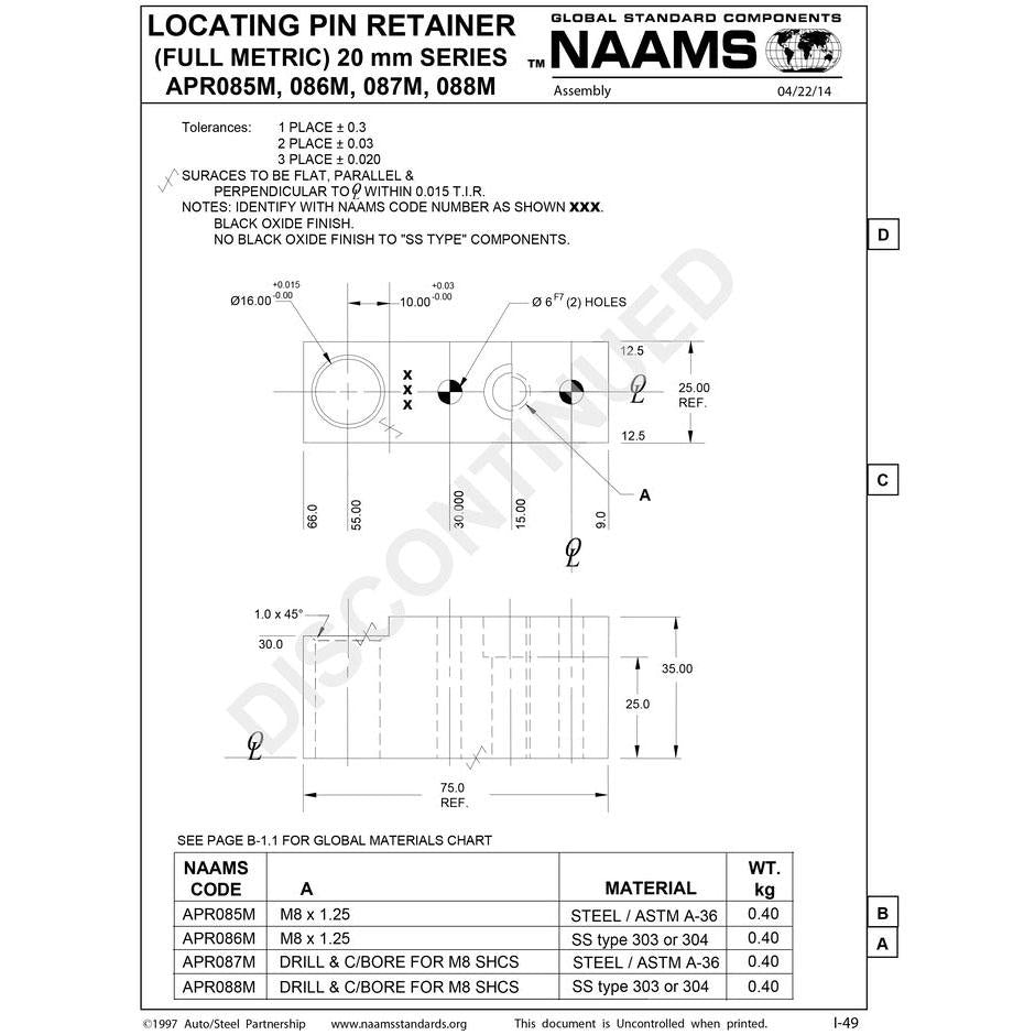 NAAMS Pin Retainer APR087M