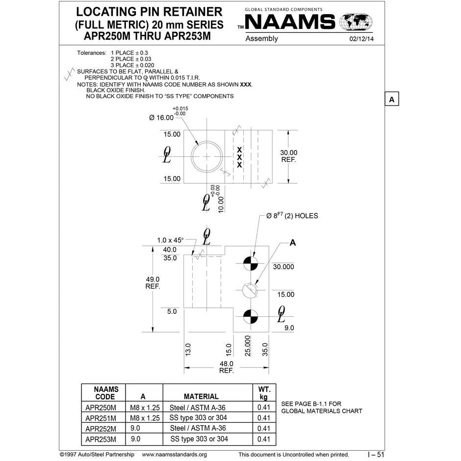 NAAMS Pin Retainer APR252M