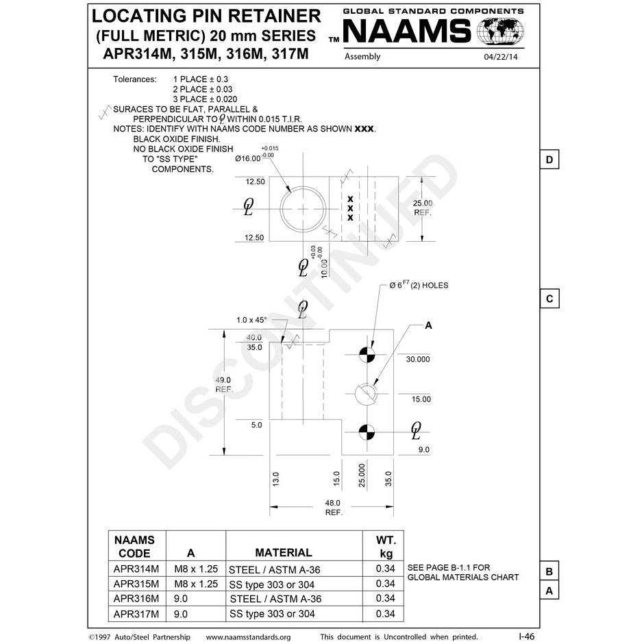 NAAMS Pin Retainer APR314M