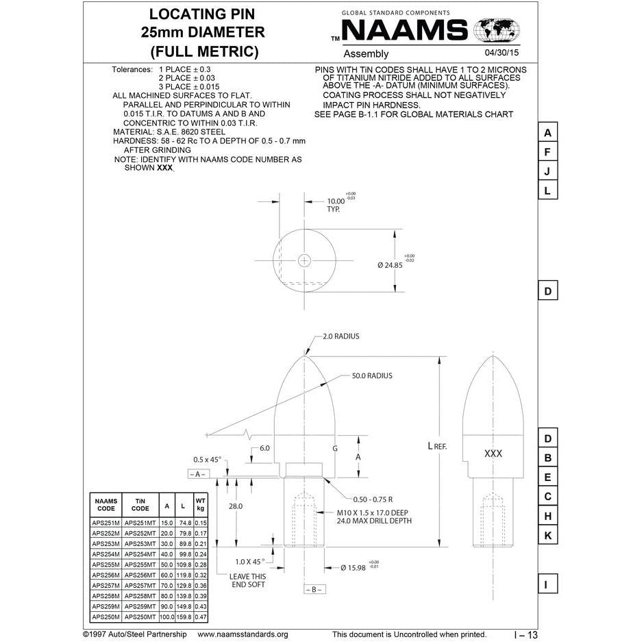 NAAMS Locating Pin APS252M