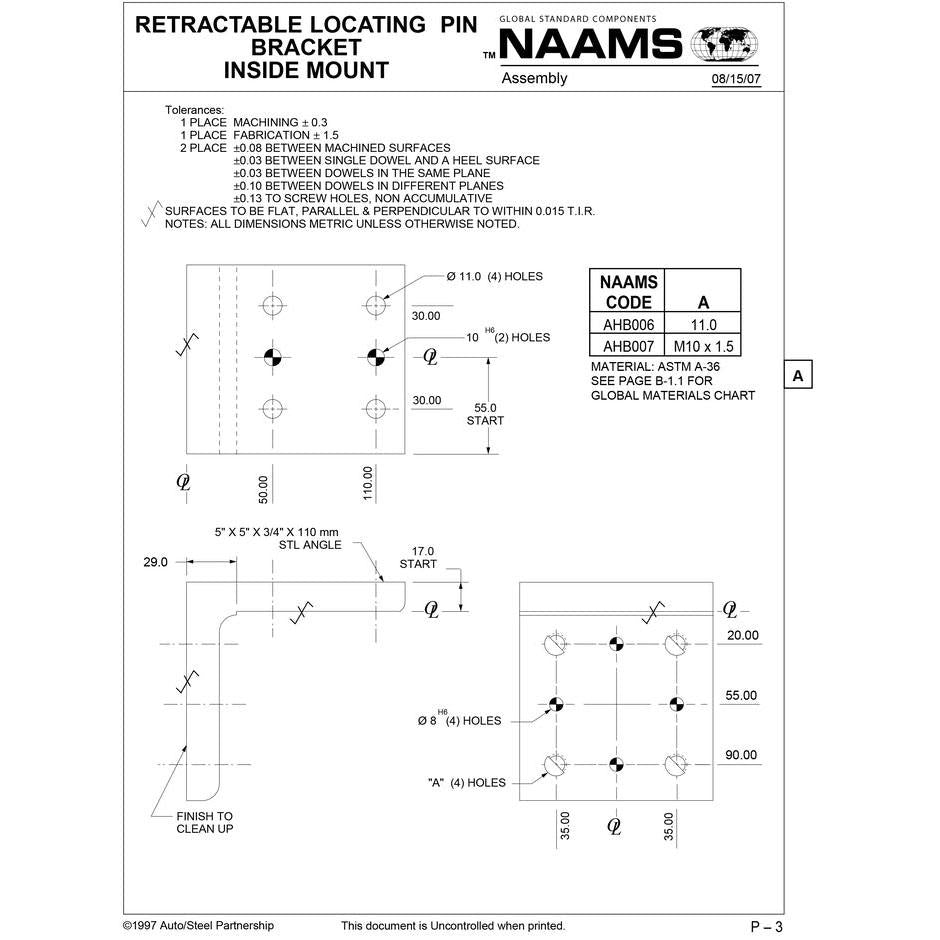 NAAMS RETRACTABLE LOCATING PIN BRACKET INSIDE MOUNT AHB007