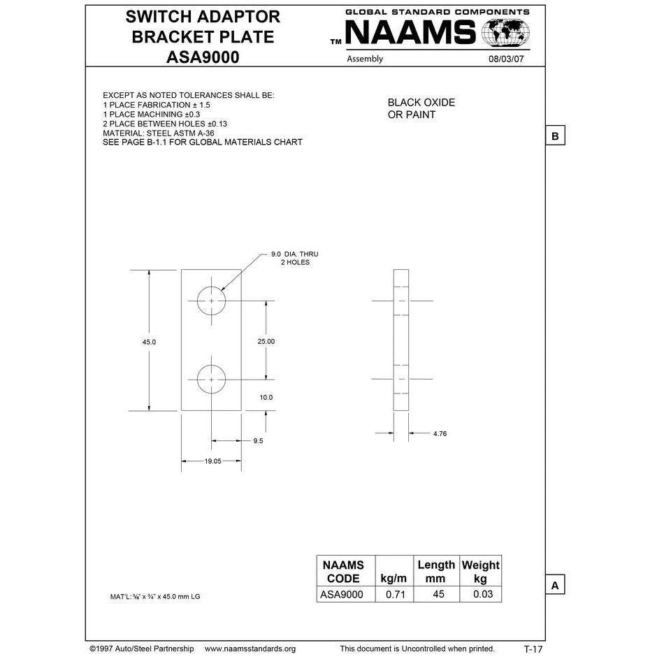 NAAMS Switch Adapter Bracket Plate ASA9000