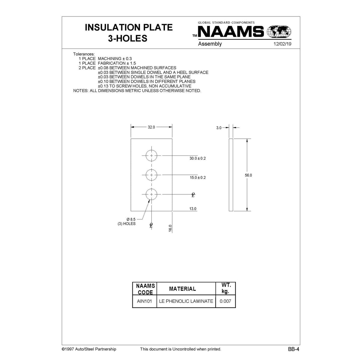 NAAMS AIN101 Insulation Plate 3-Holes