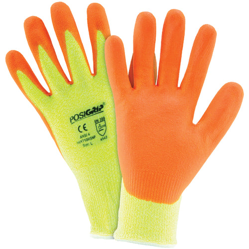 West Chester KP8872050 Hi Vis 10 Gauge Yellow HPPE Shell w/ Orange Foam Nitrile Palm Cut Resistant Gloves X-Large