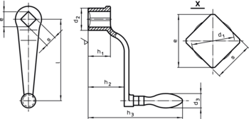 Crank Handles DIN 468 goose-neck form with square end DIN 79 - 24330.0350