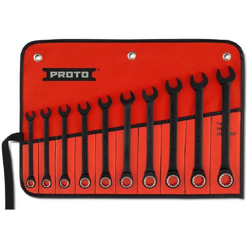 Proto KP4217965 Proto 10 Piece Black Chrome Metric Non-Reversible Combination Ratcheting Wrench Set - Spline
