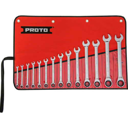 Proto KP4215305 Proto 14 Piece Full Polish Combination Non-Reversible Ratcheting Wrench Set - 12 Point
