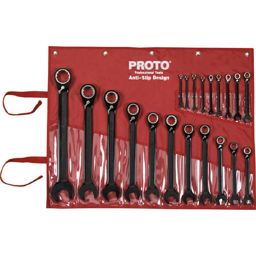 Proto KP4217975 Proto 20 Piece Black Chrome Reversible Combination Ratcheting Wrench Set - Spline