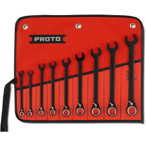 Proto KP4217970 Proto 9 Piece Black Chrome Reversible Combination Ratcheting Wrench Set - Spline