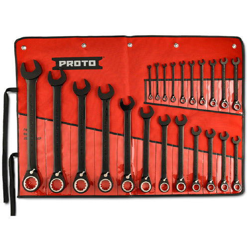 Proto KP4217985 Proto 22 Piece Black Chrome Reversible Combination Ratcheting Wrench Set - Spline