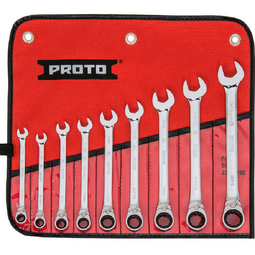 Proto KP4215315 Proto 9 Piece Full Polish Combination Reversible Ratcheting Wrench Set - 12 Point