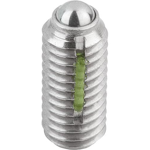 KIPP K0326.10 SPRING PLUNGER STANDARD SPRING FORCE, WITH THREAD LOCK D=M10 L=23, STAINLESS STEEL, COMP:BALL STAINLESS STEEL