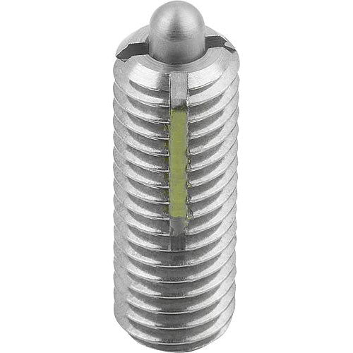 KIPP K0329.10 SPRING PLUNGER STANDARD SPRING FORCE, WITH THREAD LOCK D=M10 L=22, STAINLESS STEEL, COMP:PIN STAINLESS STEEL