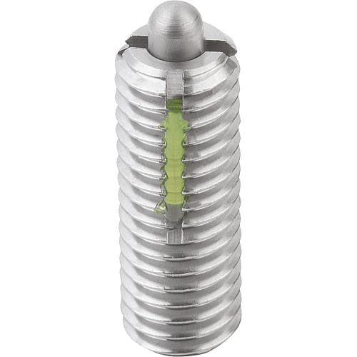 KIPP K0329.210 SPRING PLUNGER INTENSIFIED SPRING FORCE, WITH THREAD LOCK D=M10 L=22, STAINLESS STEEL, COMP:PIN STAINLESS