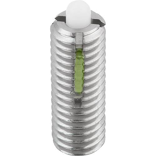 KIPP K0330.10 SPRING PLUNGER STANDARD SPRING FORCE D=M10 L=22, STAINLESS STEEL, WITH THREAD LOCK, COMP:PIN POM