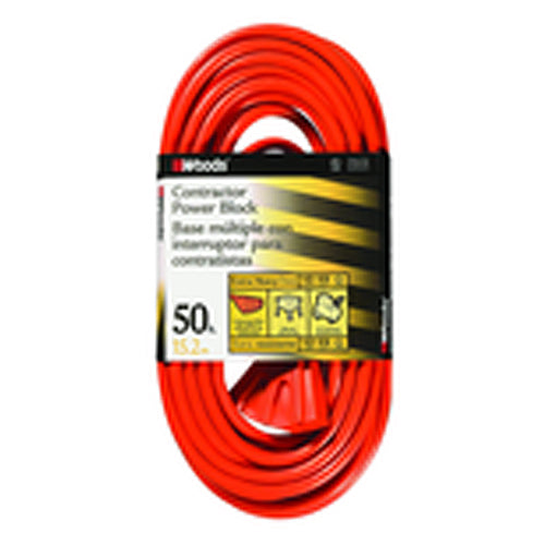 Woods KD608819 Extension Cord - 50' Extra HD 3-Outlet (Power Block)