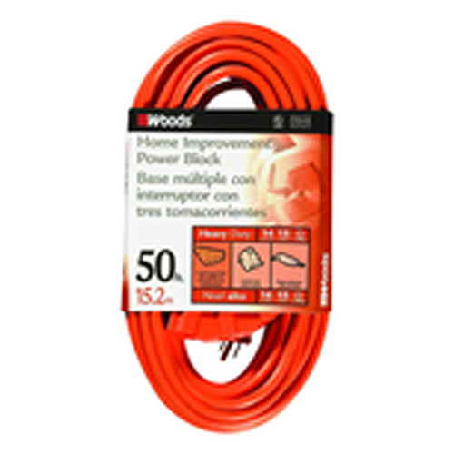 Woods KD608826 Extension Cord - 50' Extra HD 3-Outlet (Power Block)