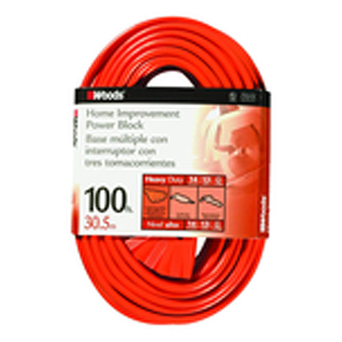 Woods KD608827 Extension Cord - 100' Extra HD 3-Outlet (Power Block)