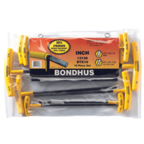 Bondhus KN5313138 10 Pieces-3/32"-3/8" T-Handle Style - Ball End Hex Key Set with Cushion Grip