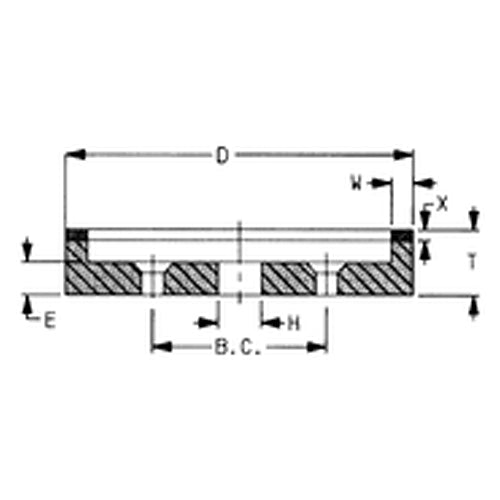 Generic USA MP556180148 6" x 3/4" x 1-1/4"-1/8" Abrasive Depth-150 Grit-3/8 Rim CBN Plate Mounted Wheel - Type 6A2C