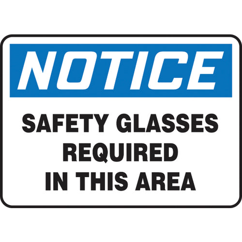 Accuform KB70935P Sign, Notice Safety Glasses Required In This Area, 10