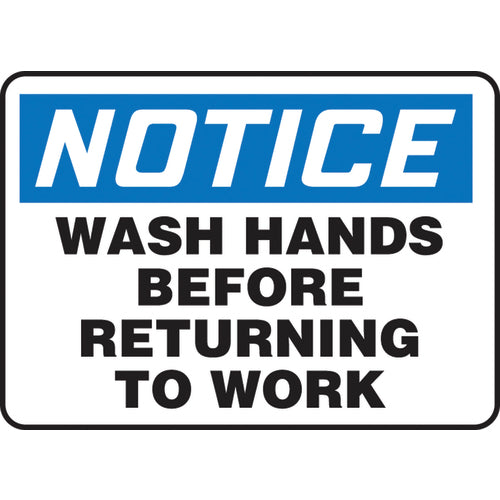 Accuform KB70880V Sign, Notice Wash Hands Before Returning To Work, 7