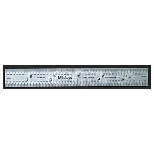 Mitutoyo MT80182-162 Satin Chrome Finish Rigid Steel Rule - Model 182-162-24" Length-16R Graduation-13/16" Width
