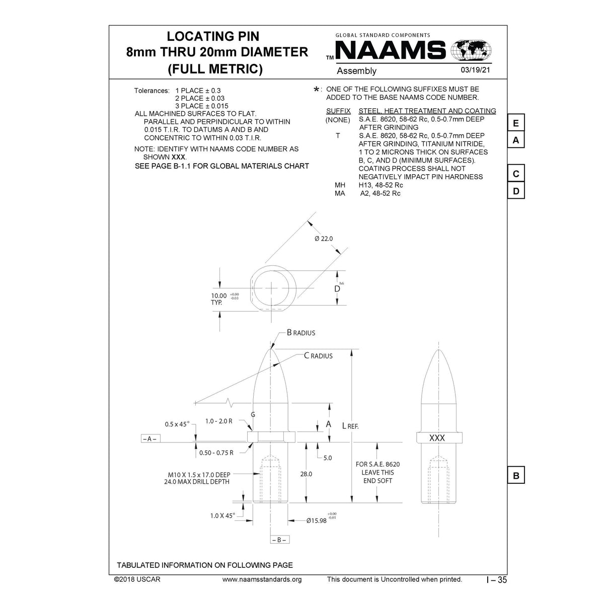 NAAMS Locating Pin APQ107MA