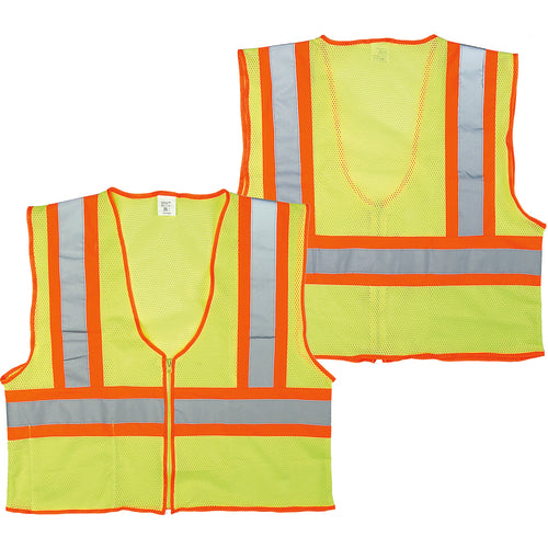 PRM Pro KB38SV8120 Class 2 Mesh Vest; Contrasting Color Strip, Zipper Closure, Inside Pocket - 3XL