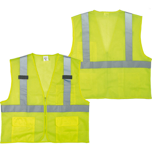 PRM Pro KB38SV8050 Class 2 Mesh Vest; Contrasting Color Strip, Zipper Closure, Outside Pocket - 3XL