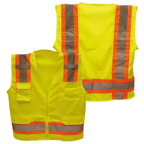 PRM Pro KB38SV8065 Class 2 Hi-Vis Vest; DOT Strips, Zipper Closure, 6 Pockets - M