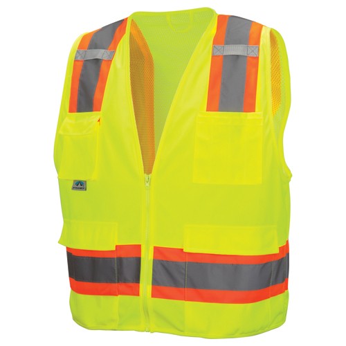 Pyramex KB54RVZ2410M Class 2 Surveyors' Vest; Contrasting Color Strip, Zipper Closure, 8 Pockets - M
