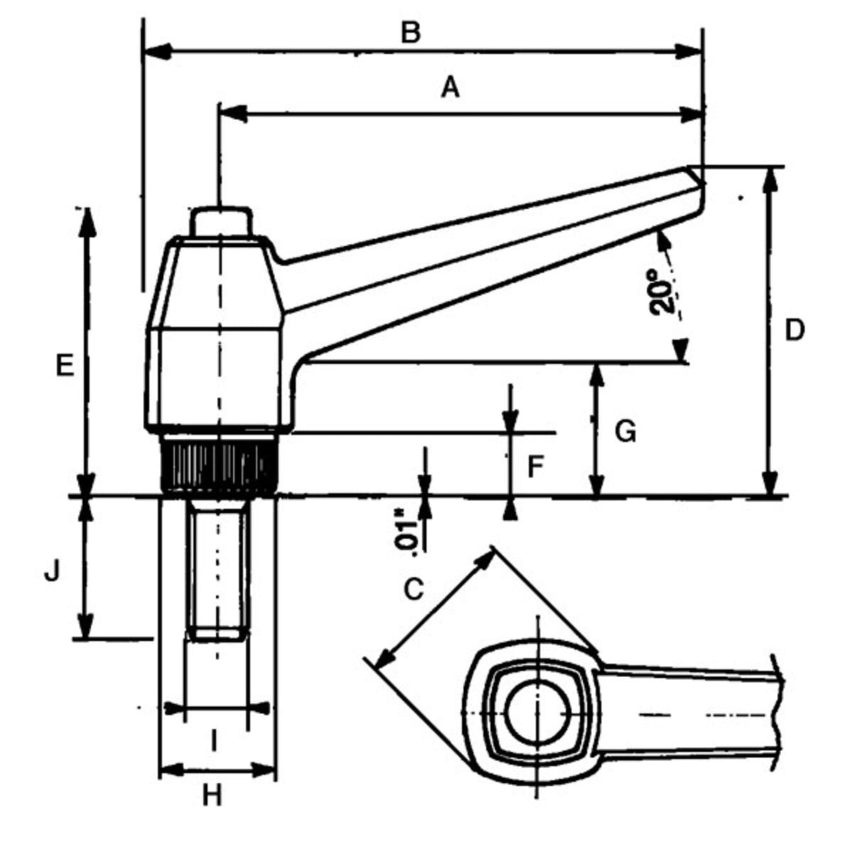 JERGENS HANDLE, ADJ 5/16-18 X 3/4, STAINLESS STEEL STUD - 34145