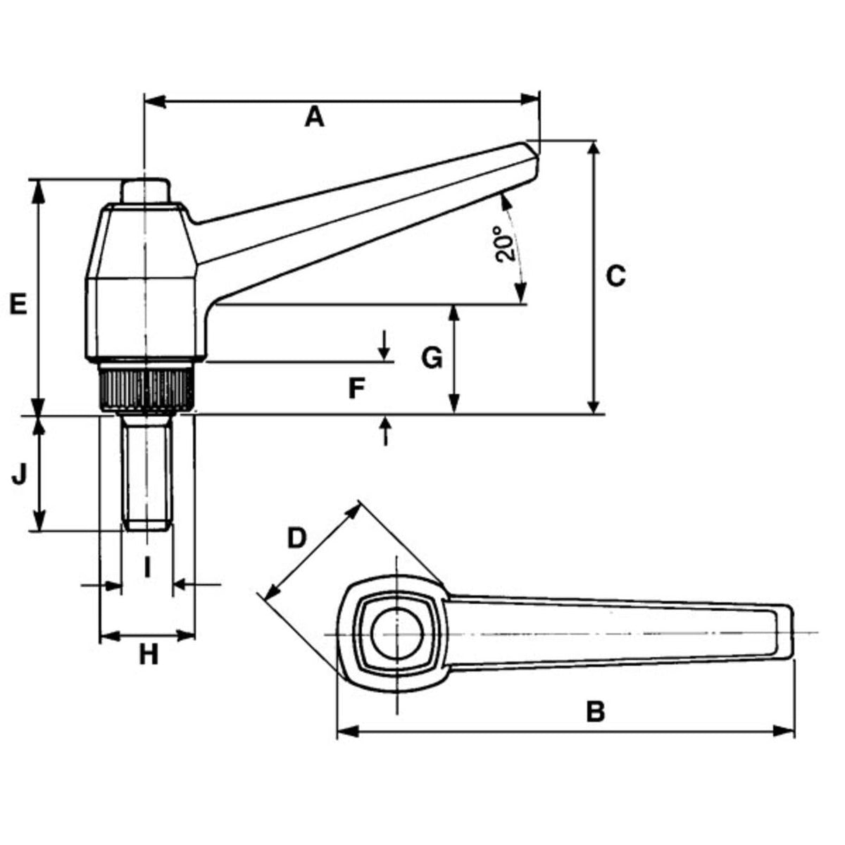 JERGENS HANDLE, ADJ, M10 X1.5X50 STUD - 34385