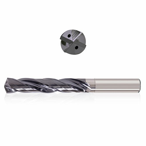 Precision Cutting Tools CW8168810 0.1406 mm Dia. × 6 mm Shank × 135 mm Flute Length × 185 mm OAL, 30xD, 135°, Varianta Supral, 2 Flute, Coolant Thru, h6, Cylindrical, Solid Carbide Drill