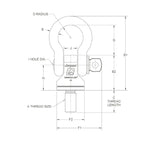 JERGENS HOIST RING, CP, SHACKLE STYLE, M42 X 4.5, C=68.0, 12500 Kg WLL, W/BALL BRGS, AND SHACKLE FOR LIFTING RING - 24465