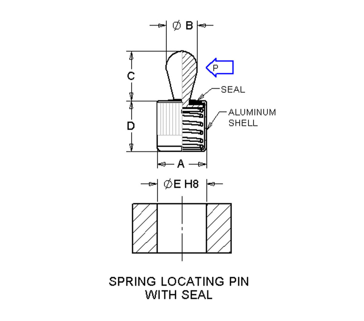 JERGENS SPRING LOCATOR PIN, W/SPRING, .500, 11.2 LB, WITH SEAL, STL PIN, SILVER - 36210
