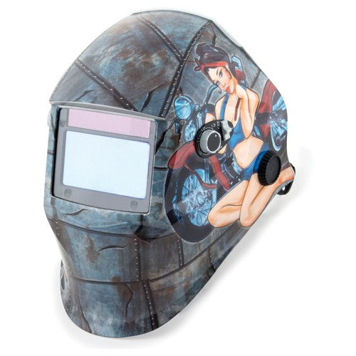 Titan KP8241295 #41295 - Solar Powered Auto Darkening Welding Helment; Motorcycle Pin Up Girl Graphics