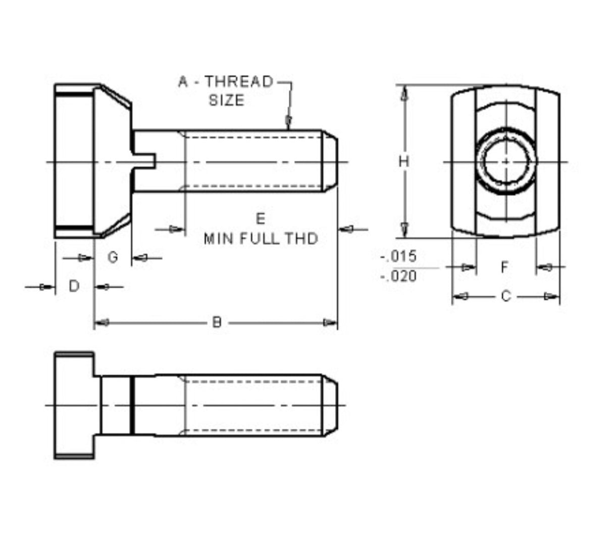 JERGENS BOLT, T-SLOT, 1-8 X 10 - 44707
