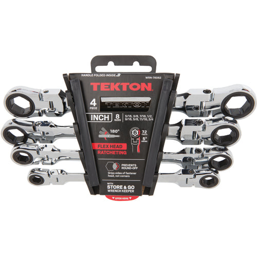 TEKTON KP85WRN77062 4-Pc. XL Flex-Head Ratcheting Box End Wrench Set (5/16-3/4
